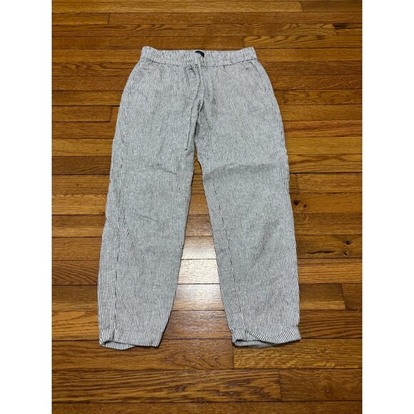 J. Crew Womens Cropped Pants Size 4 Gray White Striped Linen Cotton Casual Beach - Picture 1 of 5